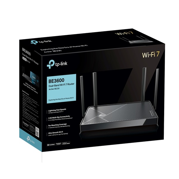 TP-Link Archer BE230 BE3600  kétsávos Wi-Fi 7 router Fekete