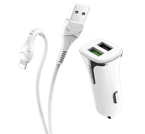 HOCO Z31 autós töltő 2 USB aljzat (5V / 3400mA, 18W, gyorstöltés támogatás, QC3.0 + lightning 8pin kábel) FEHÉR (Z31_LIGHTNING_W) HOCO Z31 autós töltő 2 USB aljzat (5V / 3400mA, 18W, gyorstöltés támogatás, QC3.0 + lightning 8pin kábel) FEHÉR (Z31_LIGHTNING_W)