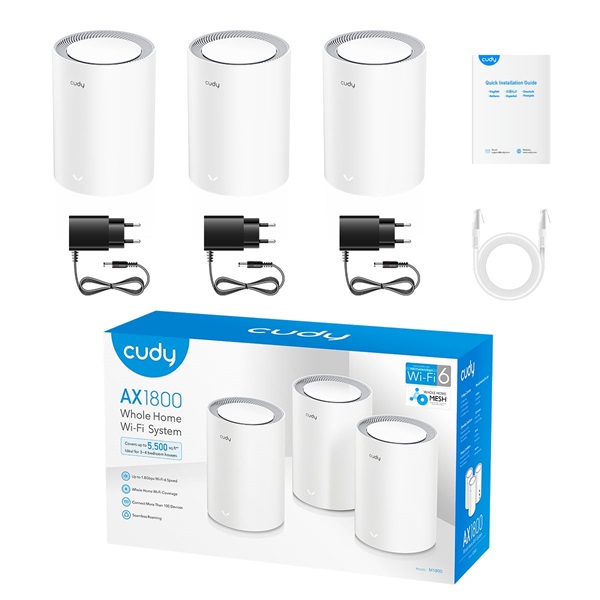 CUDY M1800(3-Pack) AX1800 WIFI 6 MESH fehér router (3db-os szett) CUDY M1800(3-Pack) AX1800 WIFI 6 MESH fehér router (3db-os szett)