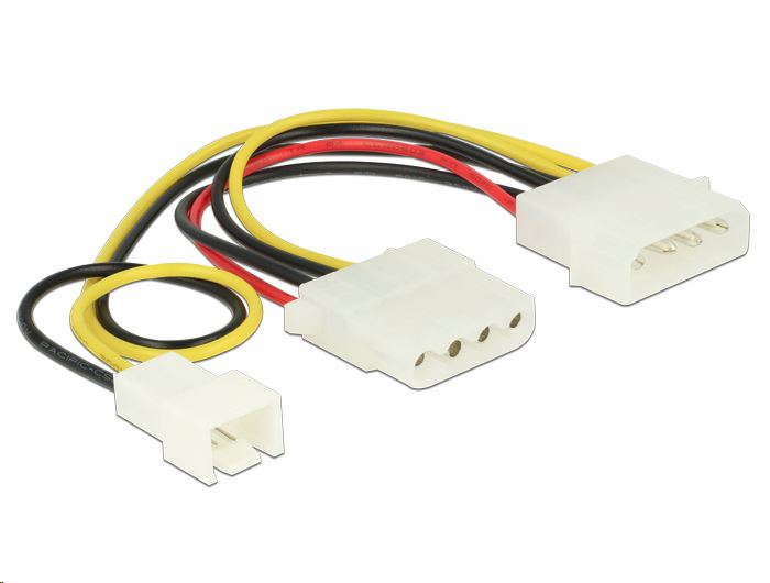 Delock 83658 4 pin apa > 1x 4 pin anya + 1x 3 pin apa kábel 14cm Delock 83658 4 pin apa > 1x 4 pin anya + 1x 3 pin apa kábel 14cm