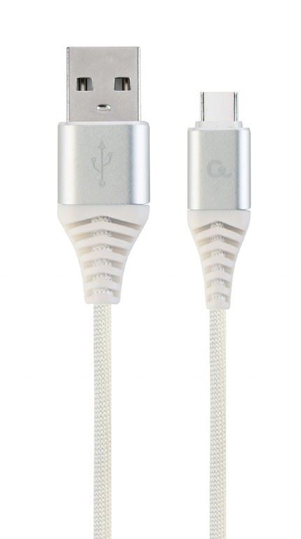 Gembird USB type-C - USB Type-A szövet borítású adat- és töltőkábel 2m fehér-ezüst (CC-USB2B-AMCM-2M-BW2)