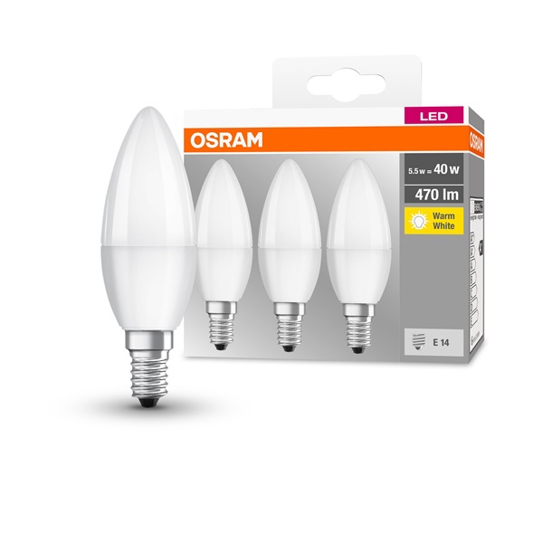 OSRAM LED E14 Gyertya forma 5.7 W = 40 W Melegfehér (O x H) 38 mm x 105 mm EEK: A+ 3 db OSRAM LED E14 Gyertya forma 5.7 W = 40 W Melegfehér (O x H) 38 mm x 105 mm EEK: A+ 3 db