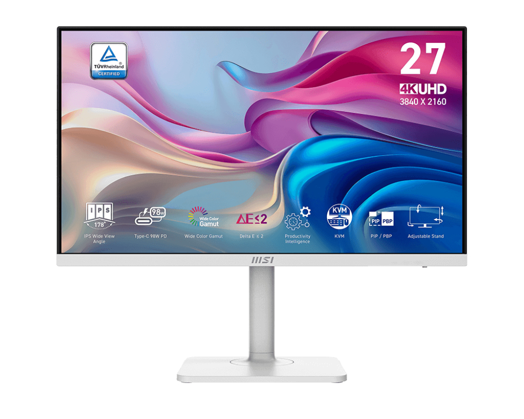 MSI 27" Business Modern MD272UPHW Monitor - 3840x2160, 4K, LED, IPS, 60Hz, 4ms,  Hangszóró, FreeSync, Pivot, Fehér