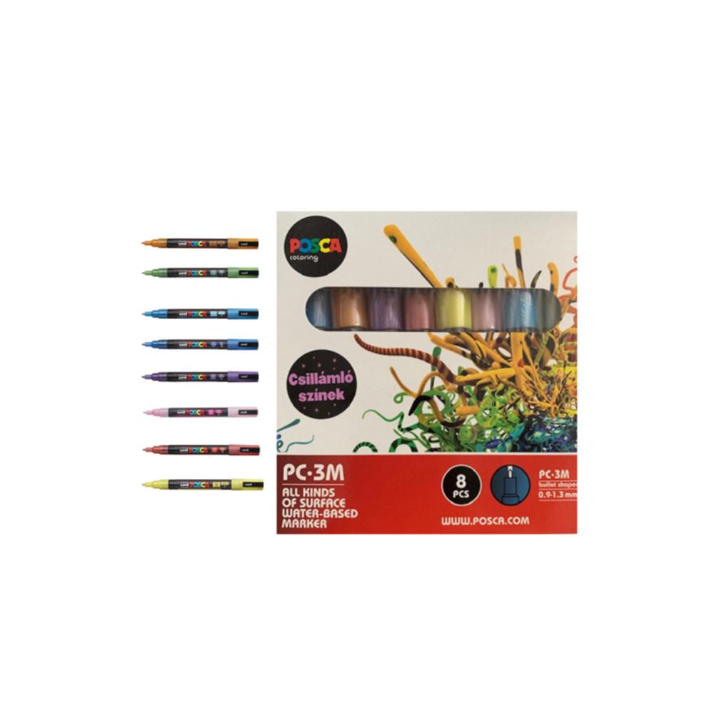 Uni Dekormarker 0,9-1,3mm, Posca PC-3M 8 db-os készlet, csillámló (2UPC3MLCSKL) Uni Dekormarker 0,9-1,3mm, Posca PC-3M 8 db-os készlet, csillámló (2UPC3MLCSKL)