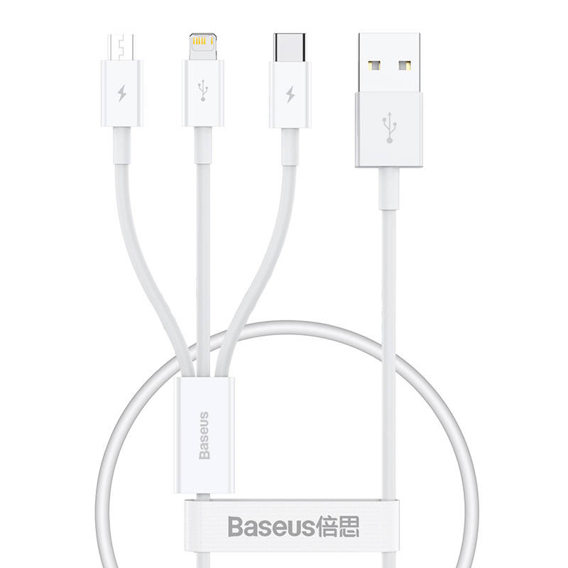 Quick Charge USB to M+L+C Baseus Superior Data 3.5A 0,5m (White) Quick Charge USB to M+L+C Baseus Superior Data 3.5A 0,5m (White)