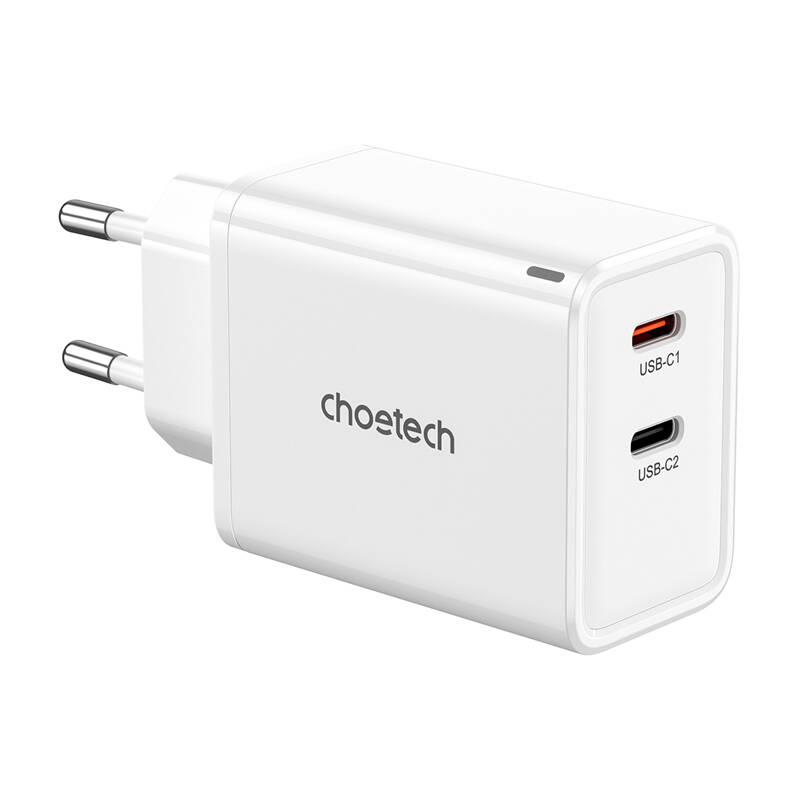 Choetech PD6013 GaN  2x USB-C  PD65W hálózati töltő Fehér 