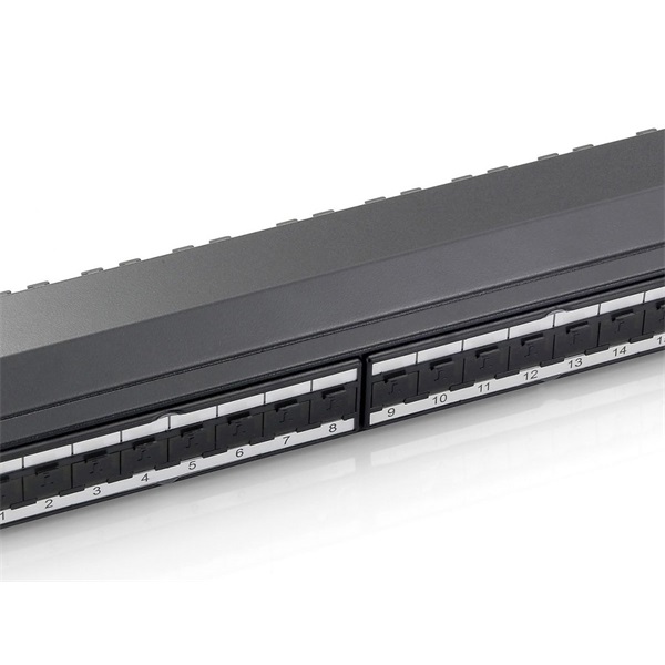 Equip 326624  24 port Cat6A 1U árnyékolt Patch panel Fekete 