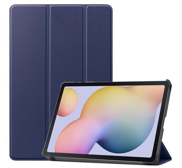 Tok álló, bőr hatású (FLIP, oldalra nyíló, TRIFOLD asztali tartó funkció) SÖTÉTKÉK [Samsung Galaxy Tab S8 LTE (SM-X706)]