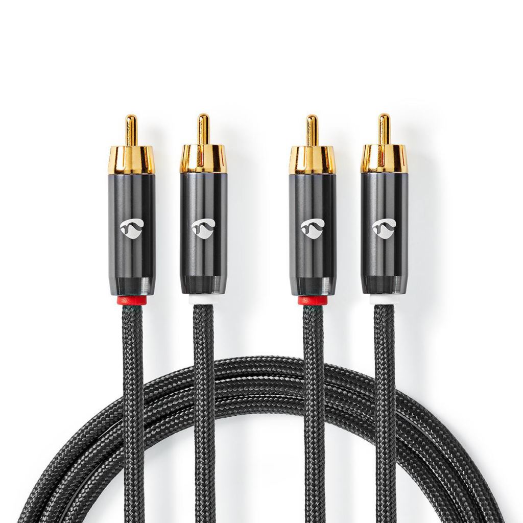 Nedis RCA Dugasz x2,  RCA Dugasz x2, aranyozott, sztereó audiokábel, 5m, gun metal szürke-szürke (CATB24200GY50)