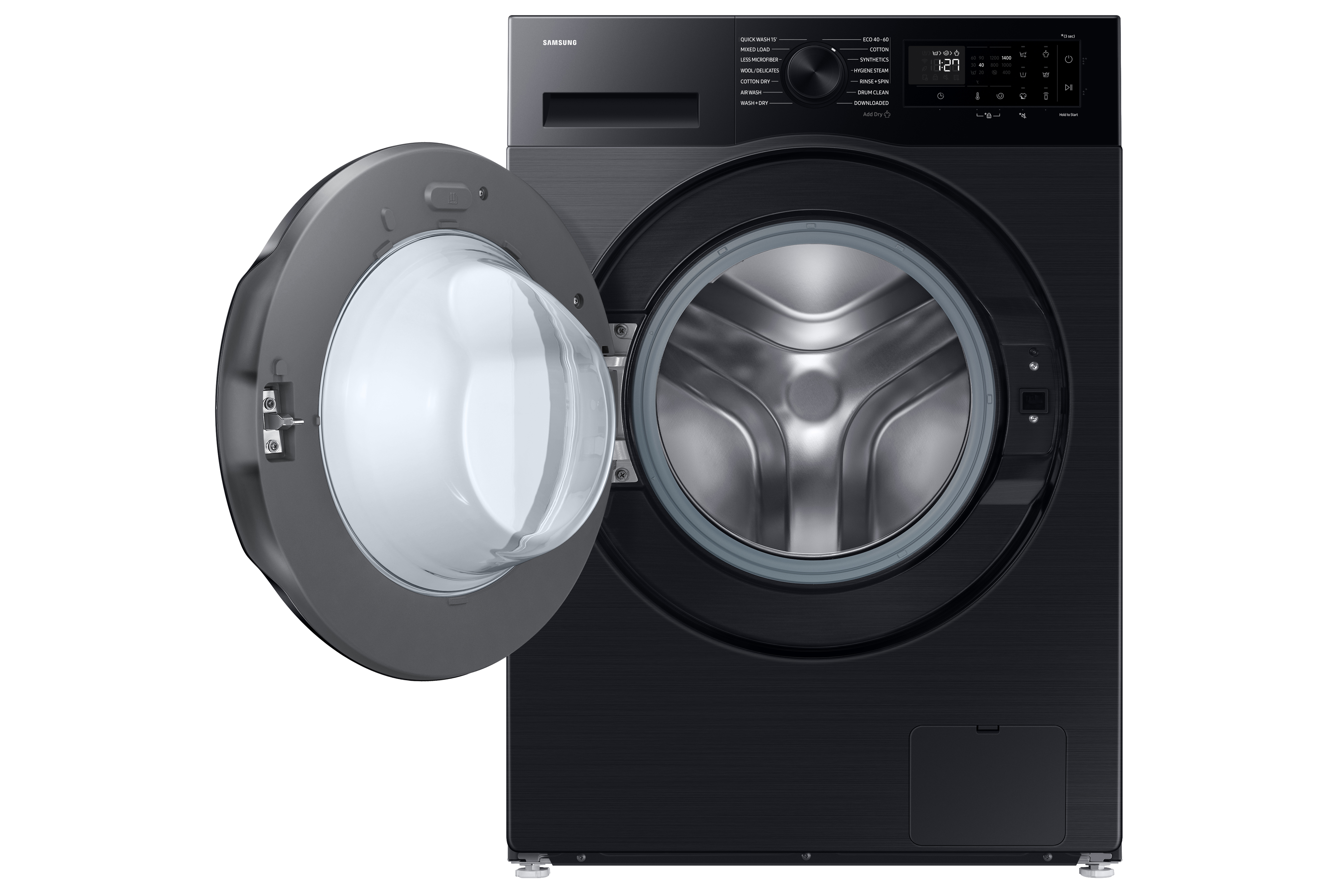 Samsung WD11DG5B15BBLE Elöltöltős mosó- és szárítógép – 11 kg, 1400 ford./perc, D Energiaosztály, SmartThings App Támogatás, SmartThings AI energia üzemmód, AI Ecobubble, Higiénikus Gőz, Fekete