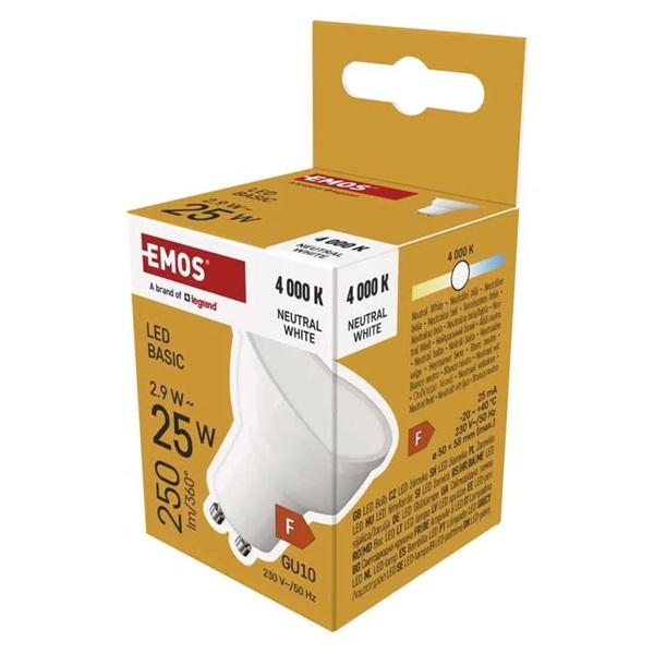 Emos ZL8F03 GU10/2,9 W (25 W)/250 lm/természetes fehér LED izzó Emos ZL8F03 GU10/2,9 W (25 W)/250 lm/természetes fehér LED izzó