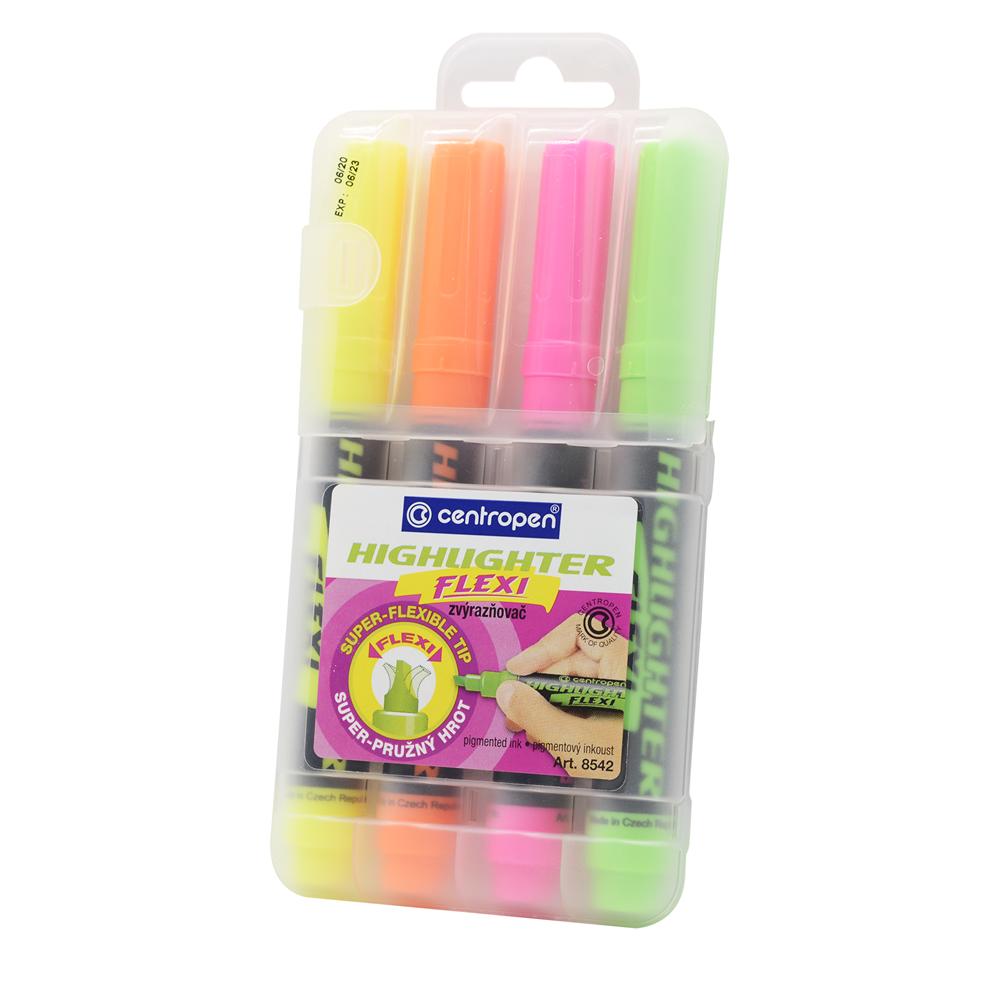 Centropen Szövegkiemelő készlet, 1-5mm, rugalmas vágott hegyű,  8542, 4 klf. szín (485420401)