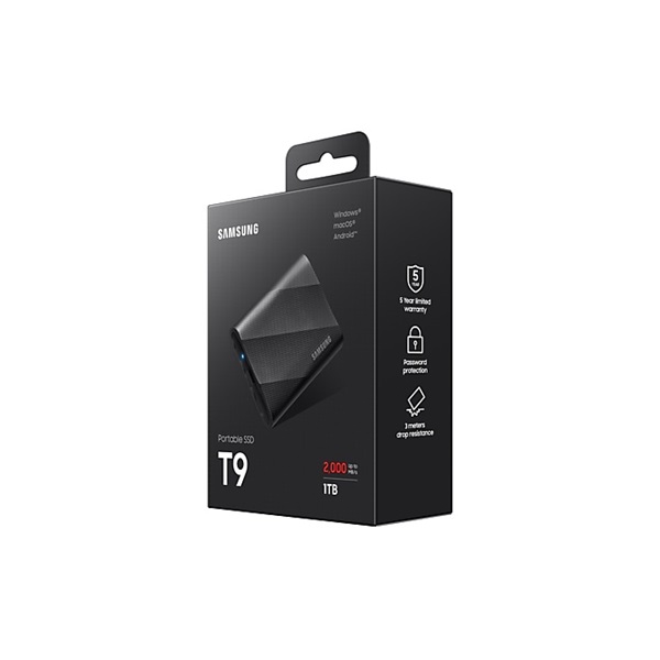 SAMSUNG Portable SSD T9 USB 3.2 Gen 2x2 1TB, Black