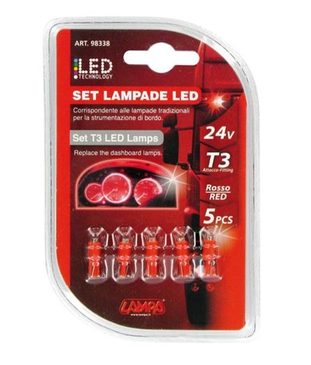 Lampa 24V T3, 1 LED dióda, piros színű, 5db (0198338)