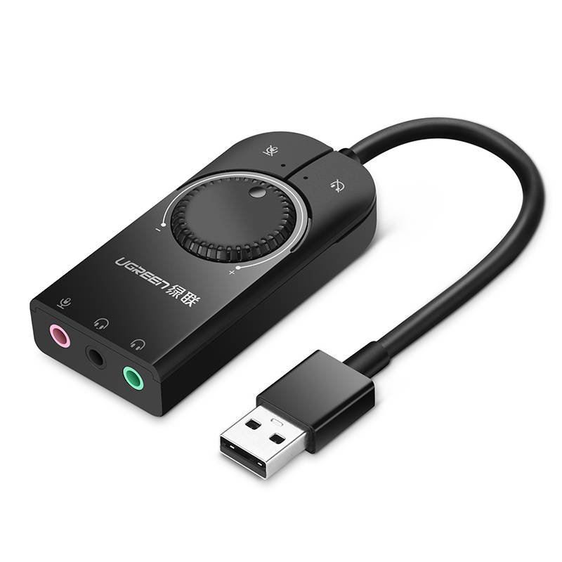 UGREEN 15 cm-es USB külső hangkártya fekete (40964)