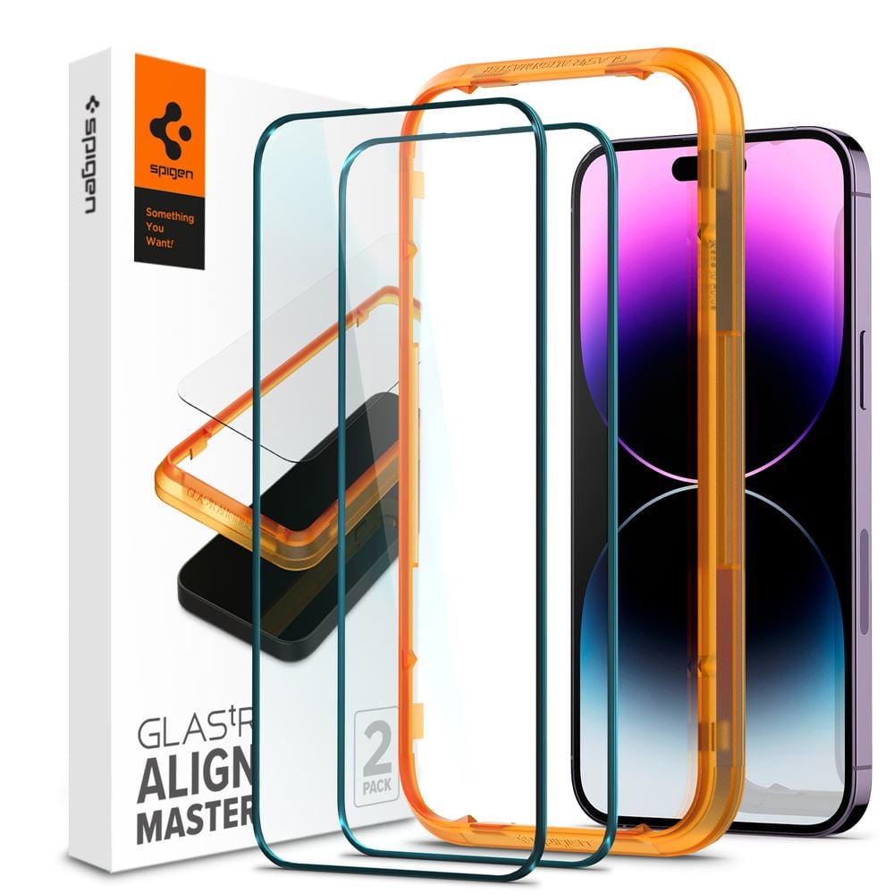 Spigen AlignMaster GLAS.tR Full Cover Apple iPhone 14 Pro Max kijelzővédő fólia fekete kerettel 2db (AGL05204)