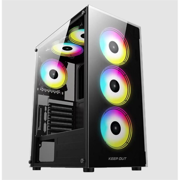 KEEP OUT  XC-210 GLASS ablakos  4x12cm ARGB venti  ATX Számítógépház Fekete