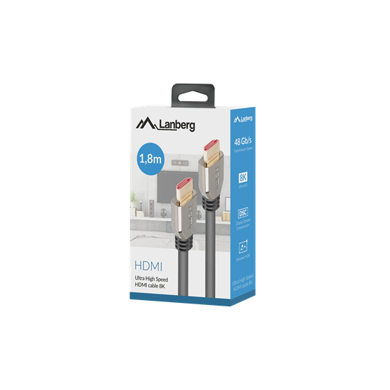 Lanberg HDMI M/M V2.1 kábel 1.8 méter, 8K@60HZ fekete Lanberg HDMI M/M V2.1 kábel 1.8 méter, 8K@60HZ fekete