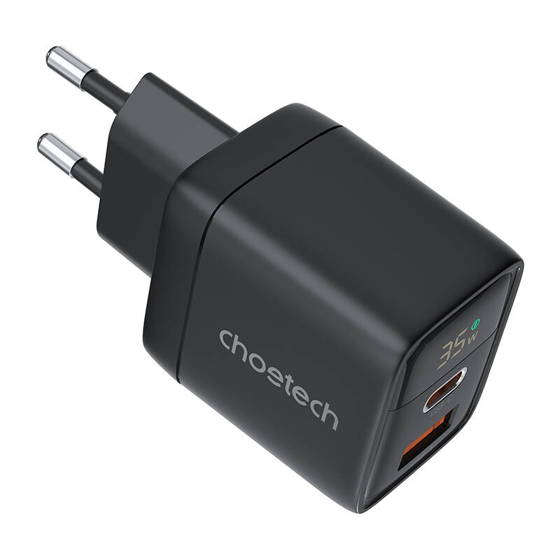 Wall charger GAN3 USB-A+C PD35W Choetech PD6052 (black) Wall charger GAN3 USB-A+C PD35W Choetech PD6052 (black)