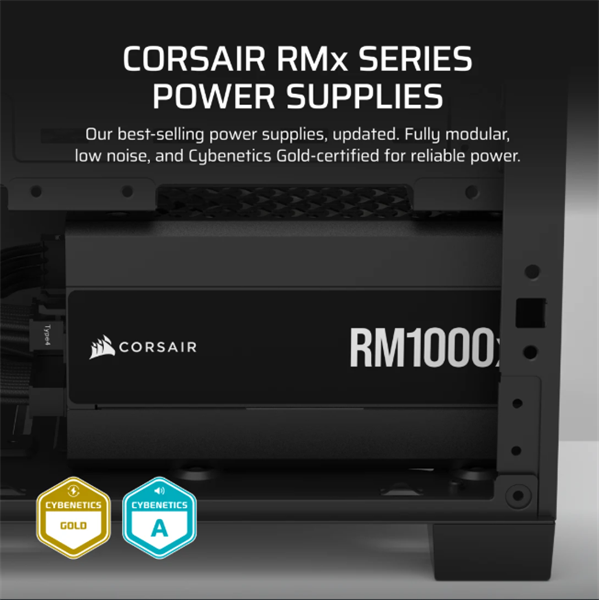 CORSAIR Moduláris RM1000x 1000W  ATX3.1 PCIe5.1 14cm Cybenetics Gold Tápegység 