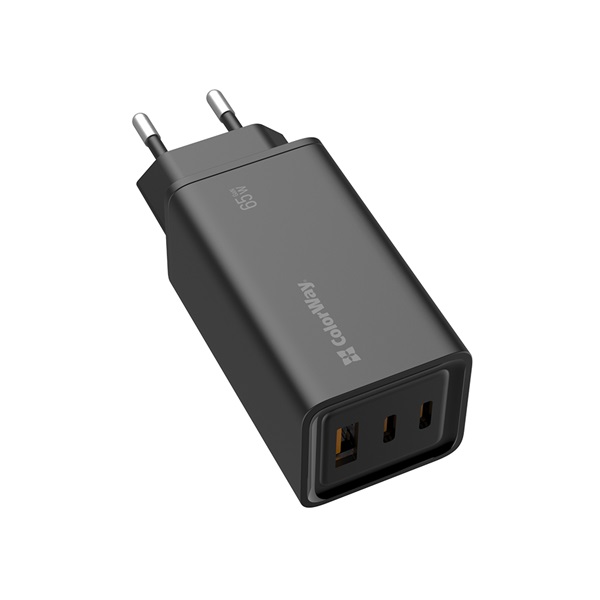 COLORWAY CW-CHS039PD-BK  USB töltő adapter GaN3 Pro Power Delivery (USB-A + 2 USB TYPE-C) (65W) Fekete  