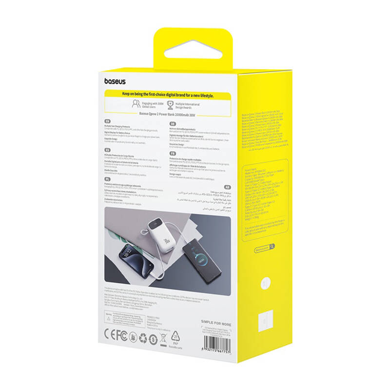 Baseus QPow 2 20000mAh  30W  2xUSB-C powerbank  Fehér 