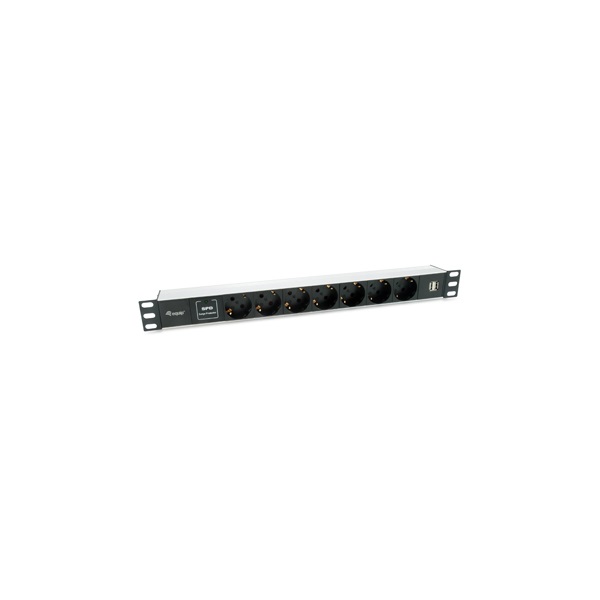 Equip  333315  C14  7x Schuko/2x USB  Rack 1U Hálózati Elosztó Fekete 