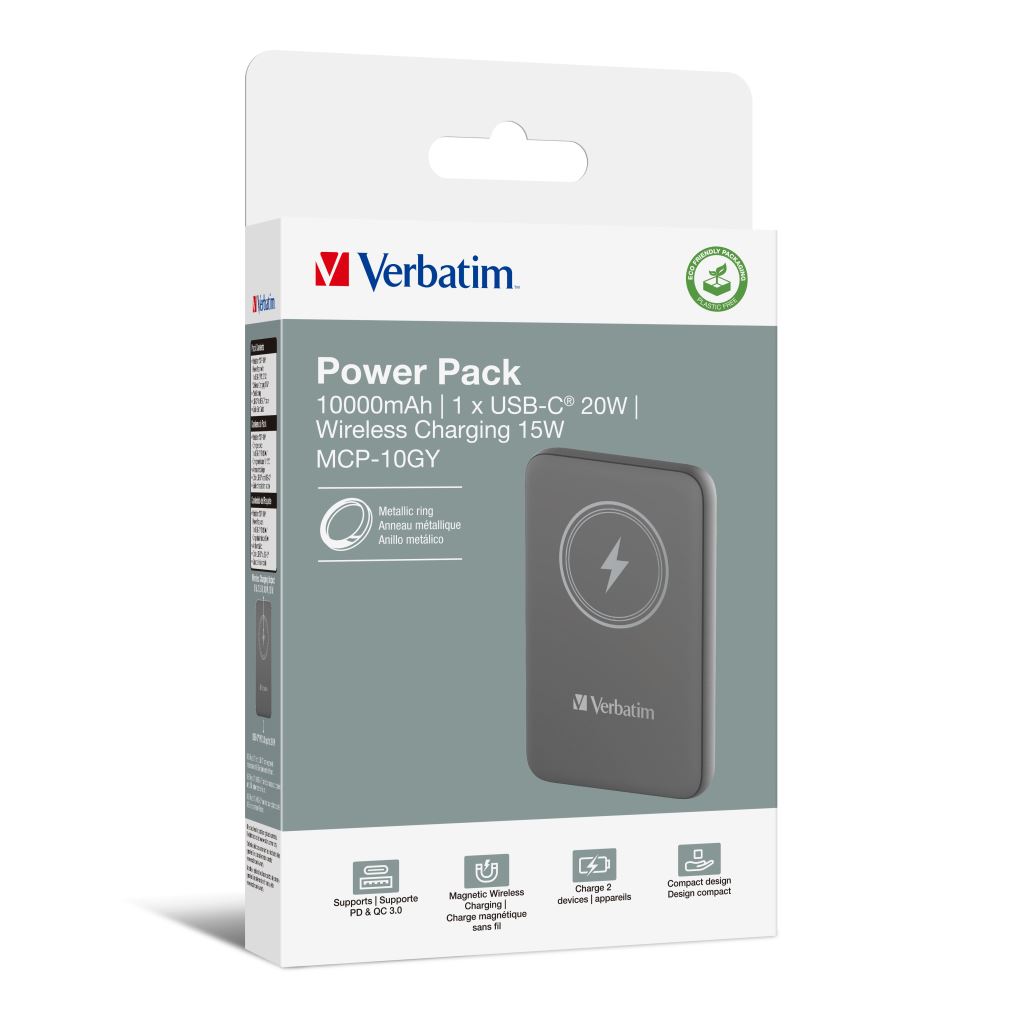 Verbatim Charge 'n' Go mágneses, vezeték nélküli 10000mAh Power Bank szürke (32249) Verbatim Charge 'n' Go mágneses, vezeték nélküli 10000mAh Power Bank szürke (32249)