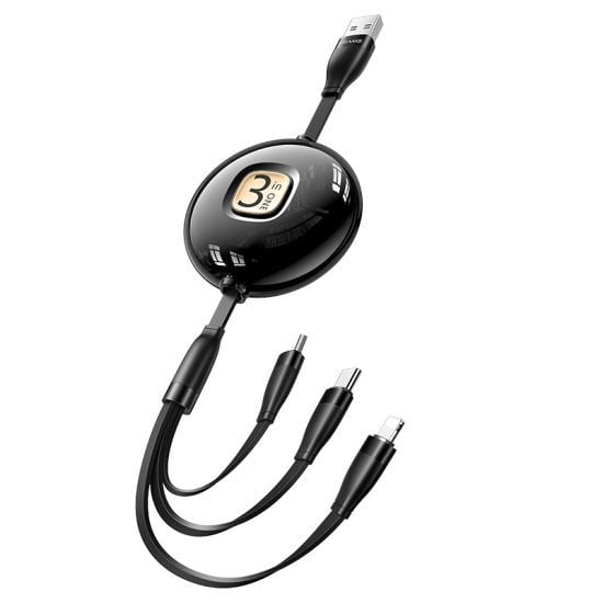 Usams SJ508 3az1-ben USB-A - microUSB/Typ-C/Lightning öncsévélős töltőtőkábel (1380759) Usams SJ508 3az1-ben USB-A - microUSB/Typ-C/Lightning öncsévélős töltőtőkábel (1380759)
