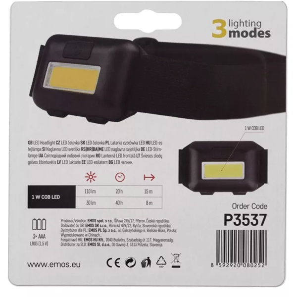 EMOS P3537 COB LED 110lm tölthető fejlámpa
