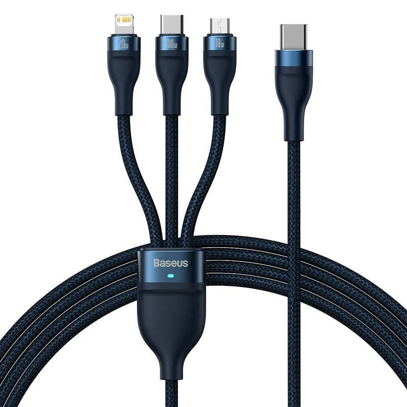 Baseus Flash Series 2 3 az 1-ben USB-kábel USB-C micro USB Lightning 100W 1.5m azul (CASS030203) Baseus Flash Series 2 3 az 1-ben USB-kábel USB-C micro USB Lightning 100W 1.5m azul (CASS030203)