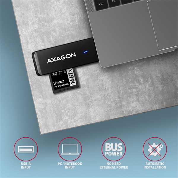 Axagon CRE-S2N SuperSpeed USB-A 3.2 Gen 1 slim SD/microSD kártyaolvasó