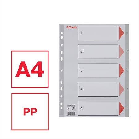 Regiszter, műanyag, A4, 1-5, ESSELTE, szürke
