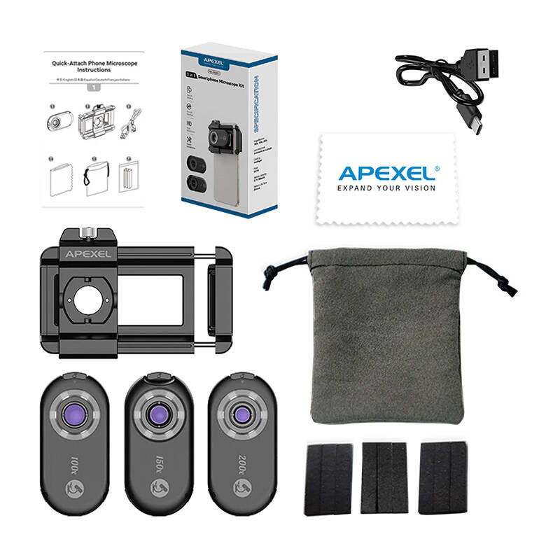  Apexel APL-MS3IN1 200x / 150x / 100x 3x CPL lencse / mikroszkóp okostelefonhoz