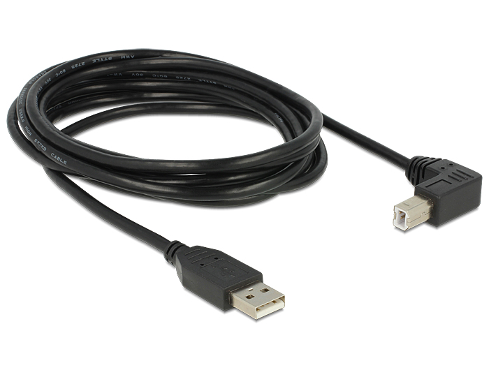 Delock USB2.0 kábel USB A dugó - USB B 90 dugó csatlakozókkal, 3m (83529)
