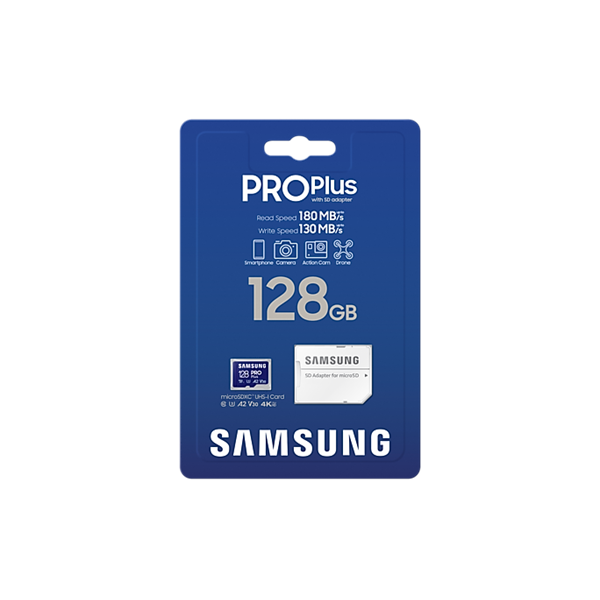 Samsung 128GB microSDXC Pro Plus Class10 U3 A2 V30 + adapterrel