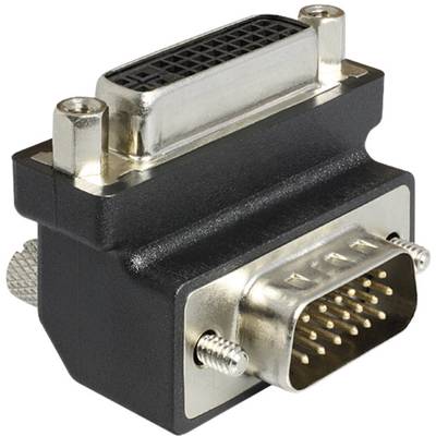 DVI - VGA átalakító adapter, 1x DVI aljzat 24+5 pól. - 1x VGA dugó 90°, fekete, Delock