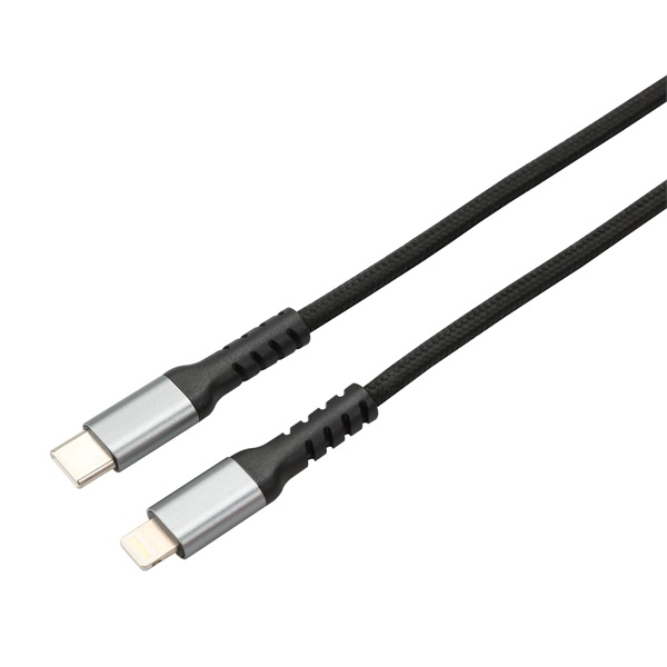Avax CB402G Steely 1,5m 3A Type-C-Lightning gyorstöltő sodorszálas acélszürke adat- és töltőkábel