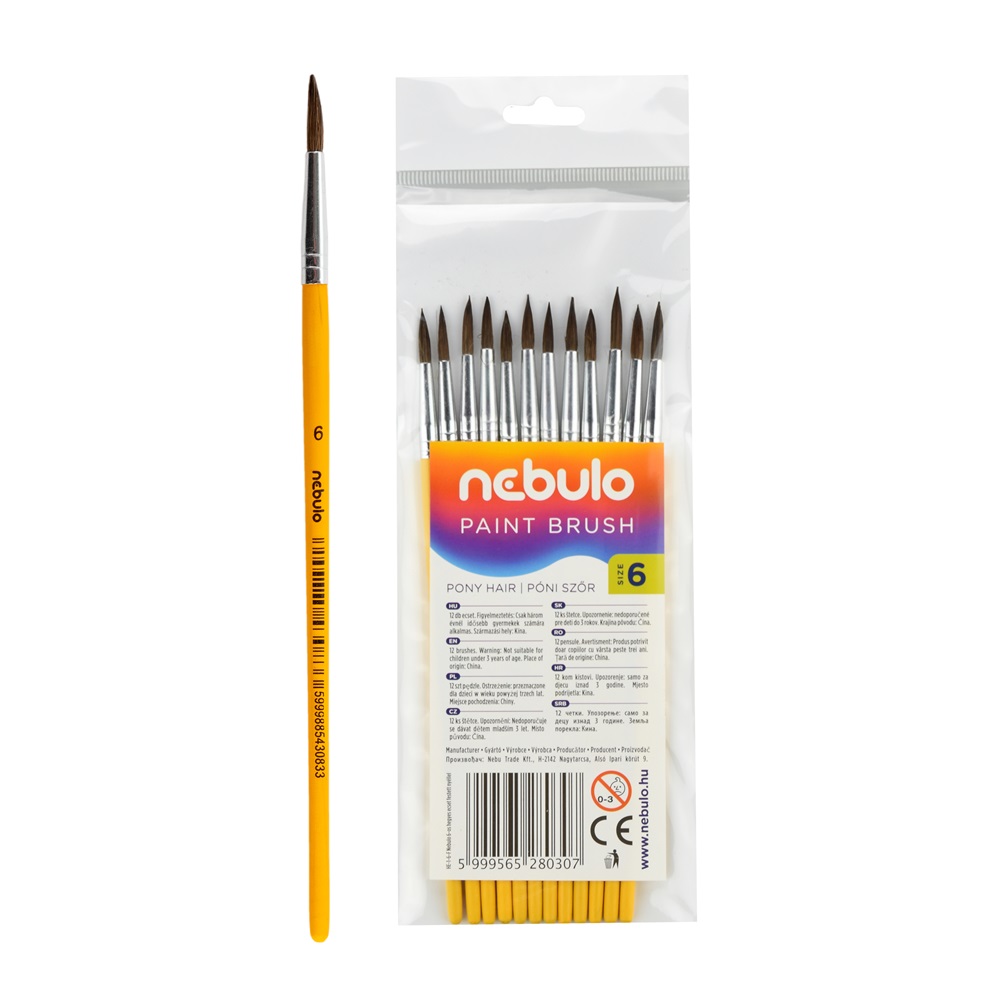 Nebuló Ecset 6-os festett nyéllel 12 db/csomag,  (HE-1-6-F)