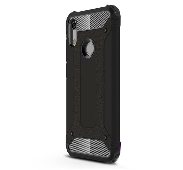 Defender műanyag telefonvédő (közepesen ütésálló, légpárnás sarok, szilikon belső, fémhatás) FEKETE [Huawei Y6s (2019)]