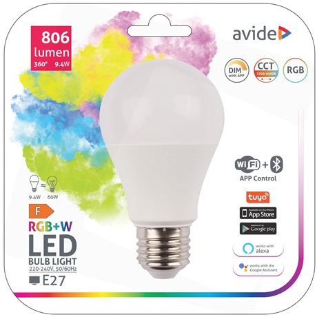 Avide ASG27RGBW-9.4W-WIBLE SMART IZZÓ LED GLOBE A60 9.4W RGB+W WIFI + BLE APP CONTROL Avide ASG27RGBW-9.4W-WIBLE SMART IZZÓ LED GLOBE A60 9.4W RGB+W WIFI + BLE APP CONTROL