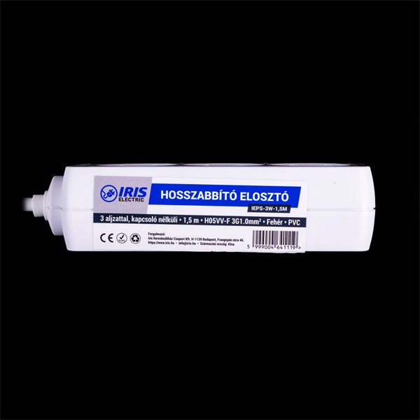 IRIS Electric IEPS-3W-1,5M Hosszabbító elosztó 3 aljzattal, 1,5m fehér IRIS Electric IEPS-3W-1,5M Hosszabbító elosztó 3 aljzattal, 1,5m fehér