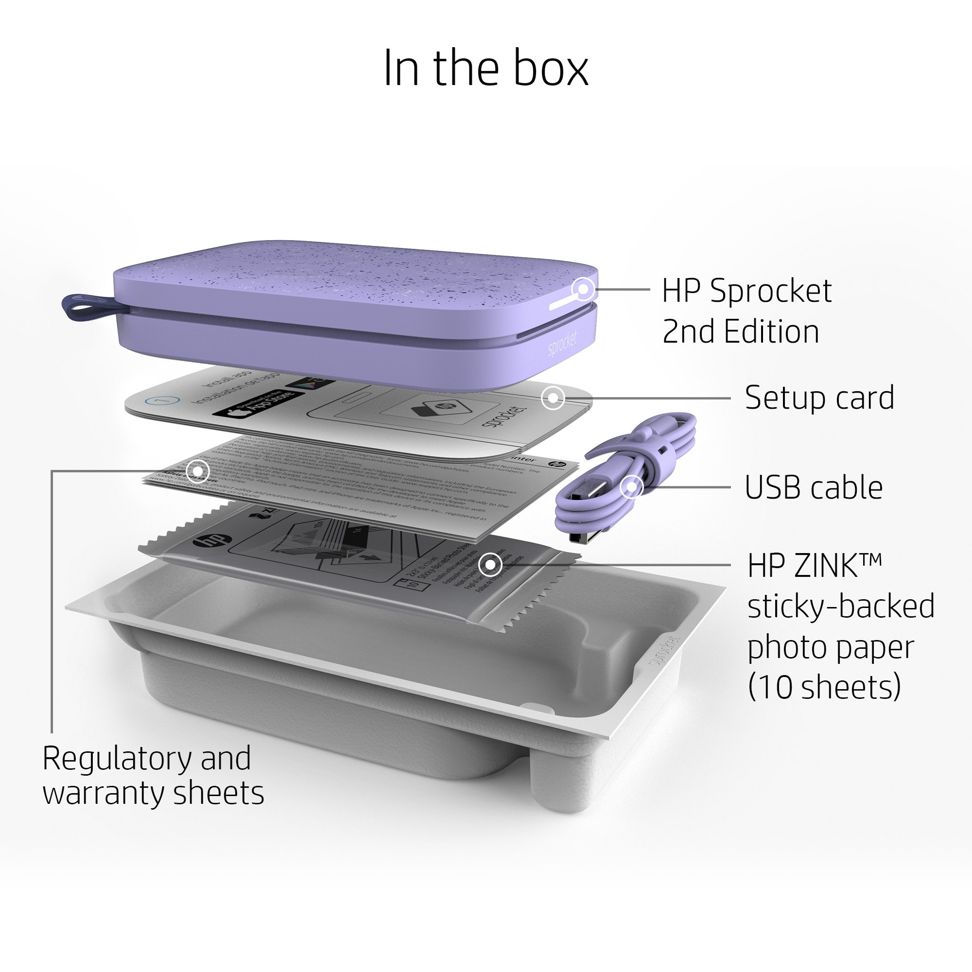 HP Sprocket hordozható fotónyomtató 2x3 hüvelykes lila
