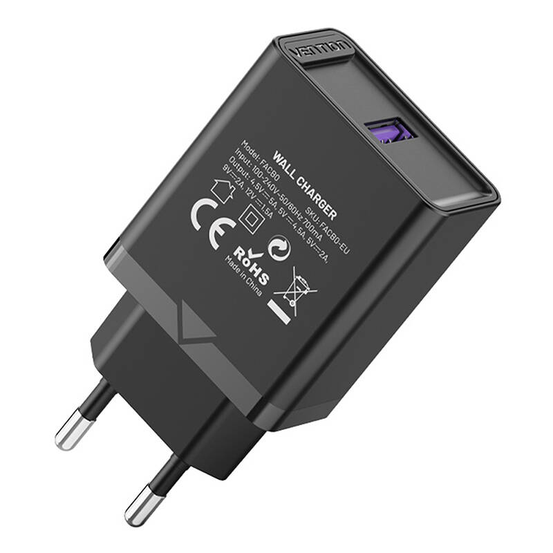 Vention FACB0-EU USB  22.5W Hálózati töltő Fekete