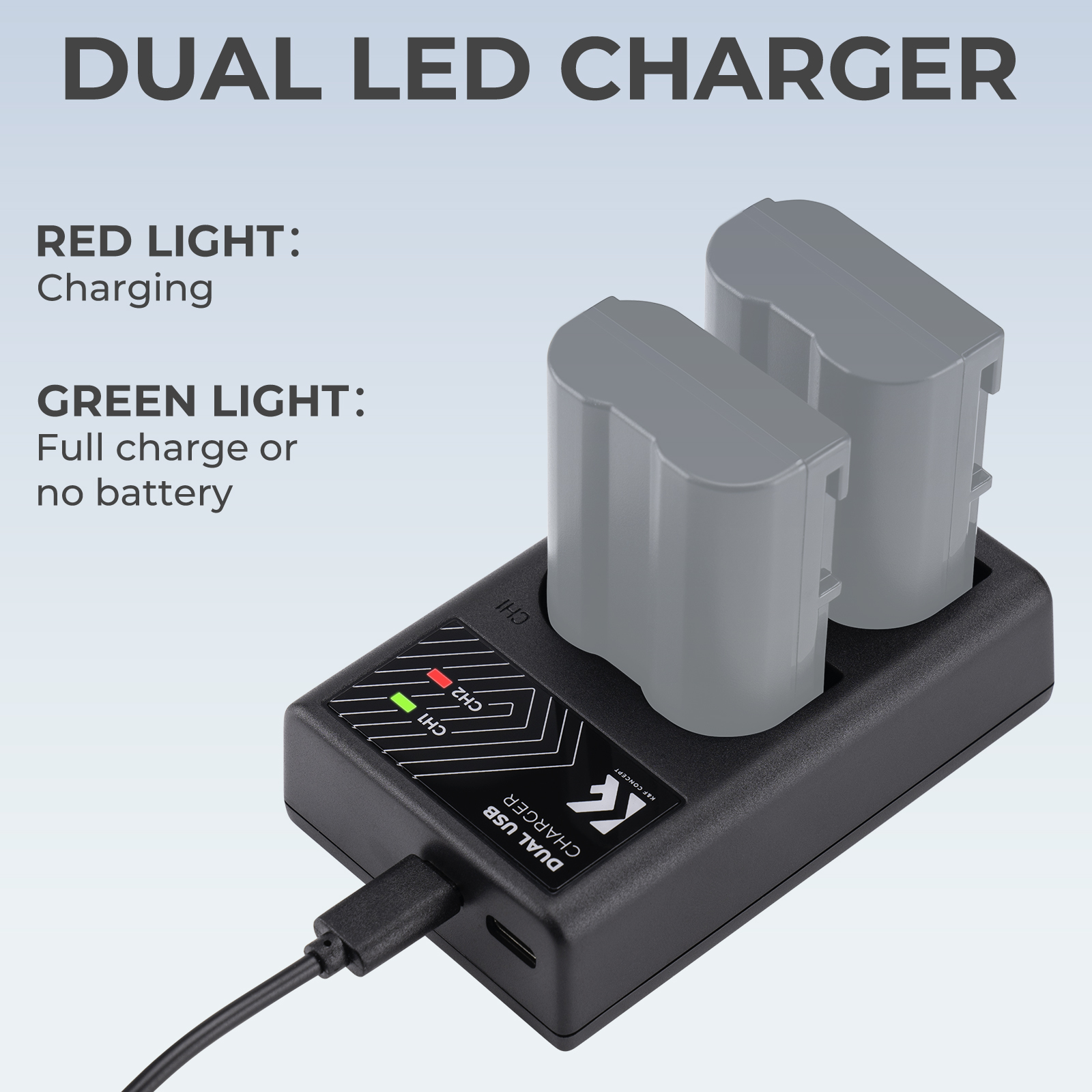 K&F Concept hordozható dupla MH-25 akkumulátor töltő, USB-C, 2db EN-EL15 akkumulátorhoz