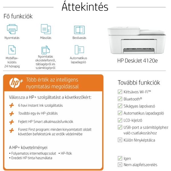 HP DeskJet Plus 4120E tintasugaras multifunkciós Instant Ink ready nyomtató (26Q90B)