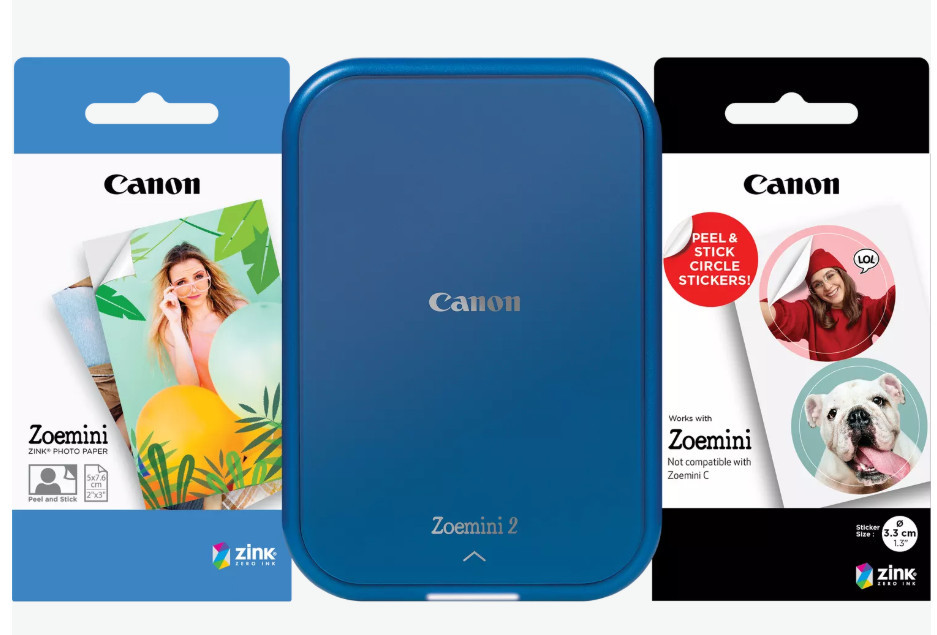 Canon ZOEMINI 2 Fotónyomtató Tengerészkék + 5x7,6cm ZINK fotópapír 20 lap + 3.3 cm ZINK 10 lap körmatrica papír