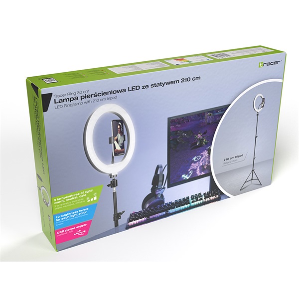 Tracer TRAOSW46745 Ring Light 15 W/30 cm/900-1700 lm/gyűrűs LED lámpa normál állvánnyal