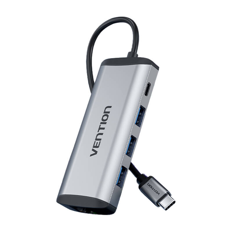 USB-C to USB-C Docking Station, 3x USB3.0, PD 0.15m Vention THAHB, gray USB-C to USB-C Docking Station, 3x USB3.0, PD 0.15m Vention THAHB, gray