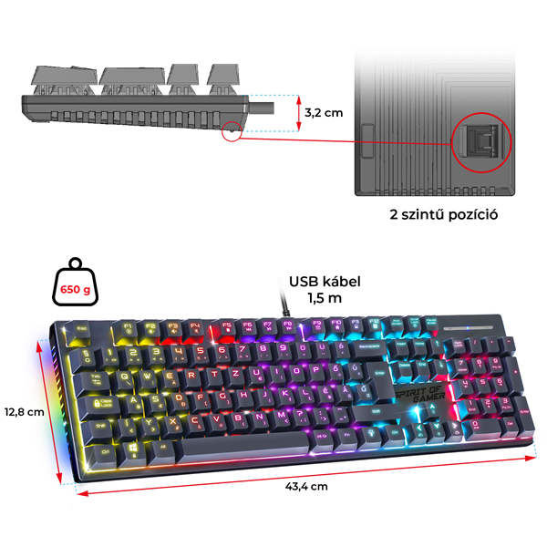 Spirit of Gamer Billentyűzet Mechanikus XPERT K250 105 gomb SOG red RGB LED USB fekete HU Spirit of Gamer Billentyűzet Mechanikus XPERT K250 105 gomb SOG red RGB LED USB fekete HU